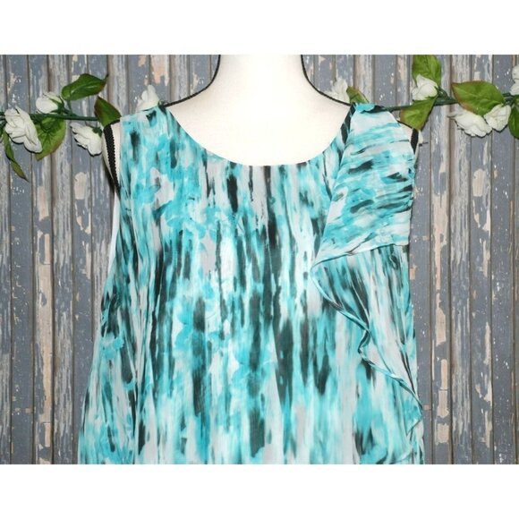 Avenue Womens Blouse Tank Top Plus Size 14W 16W Layered Ruffles Back Slit Hi-Low - Picture 2 of 11